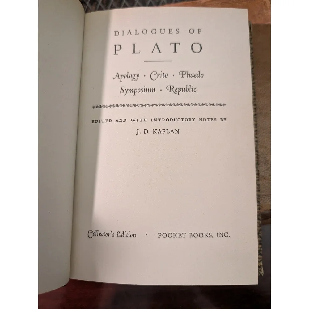 Dialogues of Plato Collector's Edition 1950 Hardcover Pocket Books J. D. Kaplan